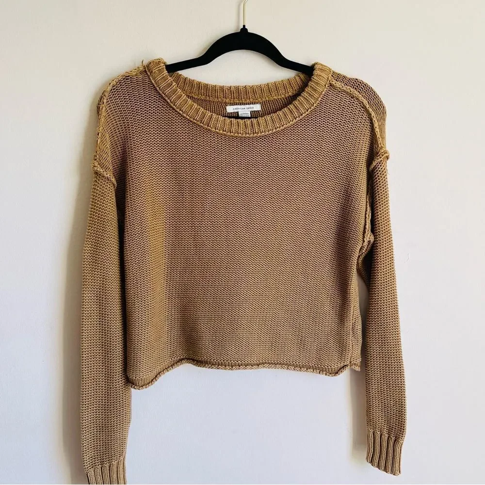 American Eagle Tan Knit Cropped Sweater XS
